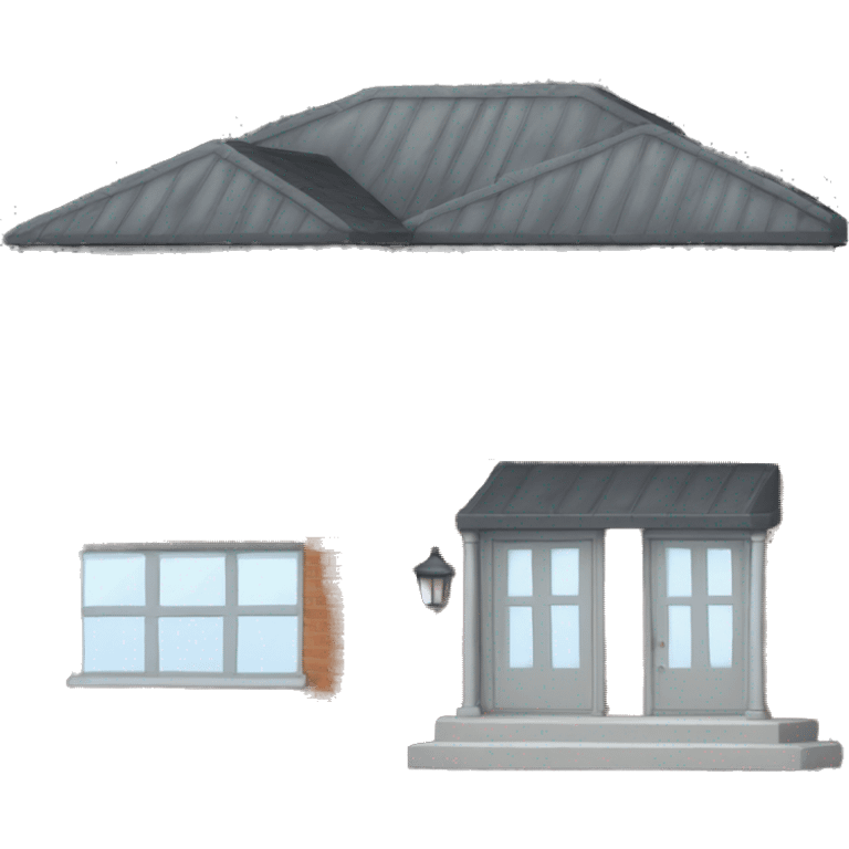 two floors brick house with dark grey windows and grey flat roof emoji