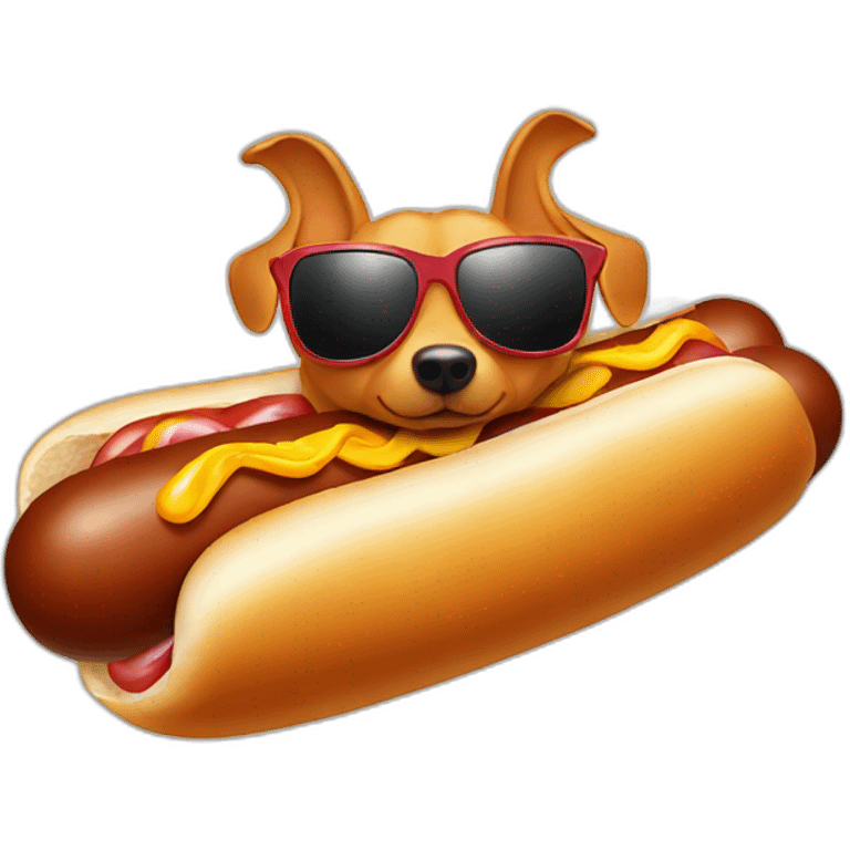 Flying hot dog with wings and sunglasses emoji