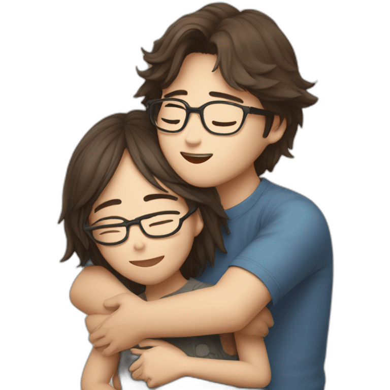 Hug between a korean boy and a messy brown hair Woman with glasses emoji