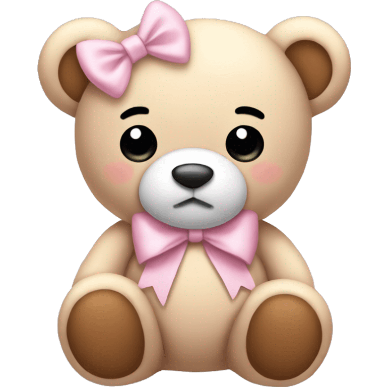 teddy bear plushy wearing a light pink hair bow sleepy  emoji