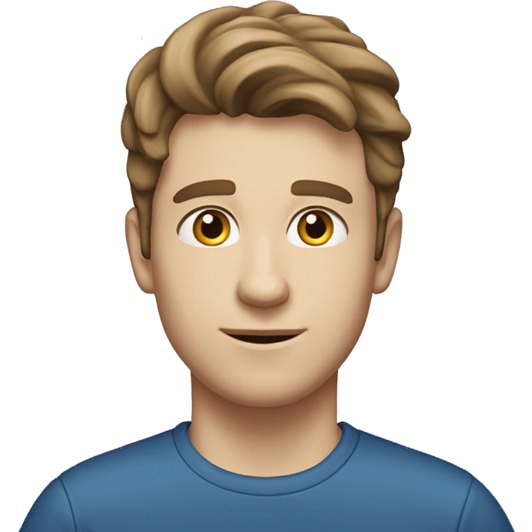 A 22 year old, Caucasian man, with short brown hair,   with blue eyes wearing a t-shirt. emoji