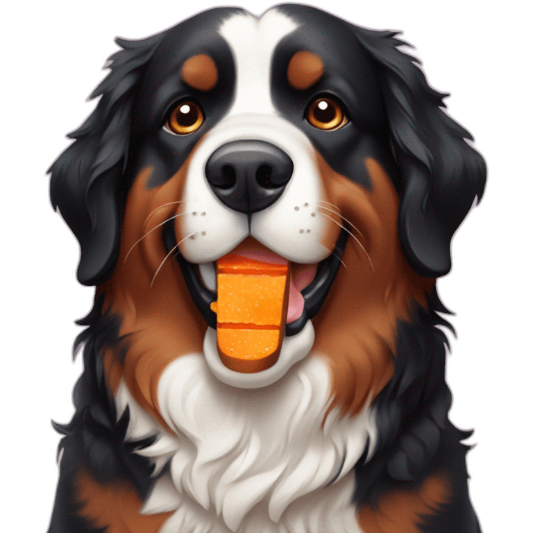 Bernese mountain dog eating carrot cakes emoji