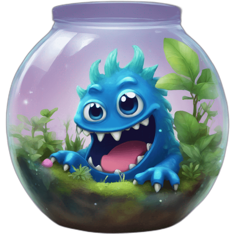 blue monster inside terrarium and galaxy emoji