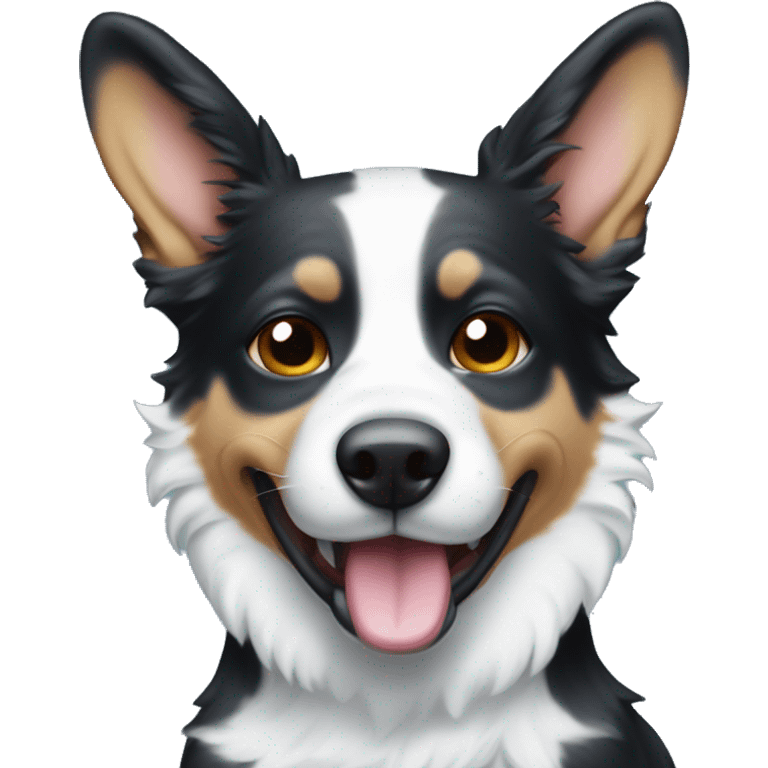 Black and white blue healer with spot over his eye with his tongue out emoji