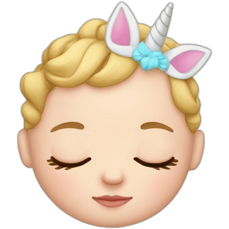 Sleeping white Newborn with unicorn headband emoji