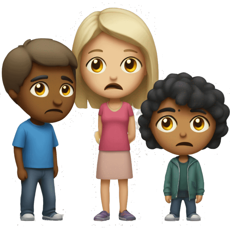 Sad woman and two angry kids emoji