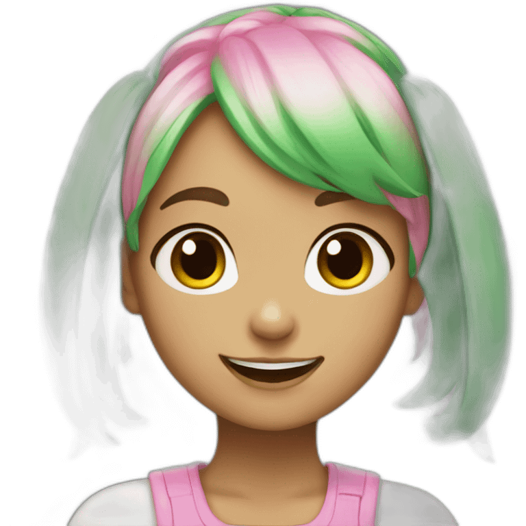 bunny girl with green, pink hair smiling emoji