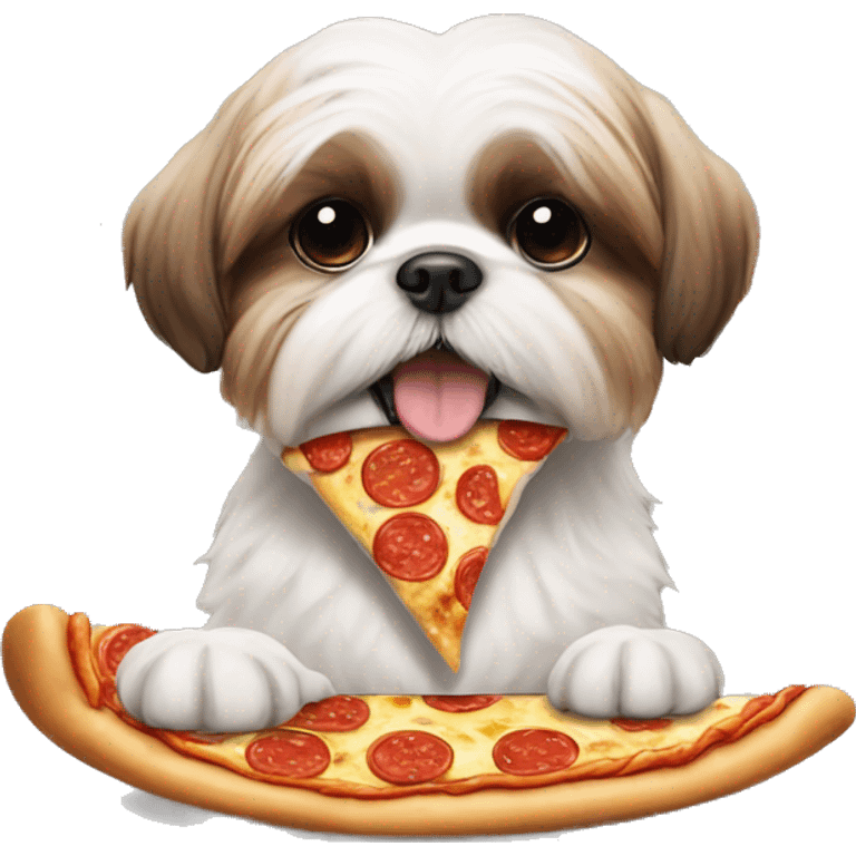 Shih tzu eating pizza emoji