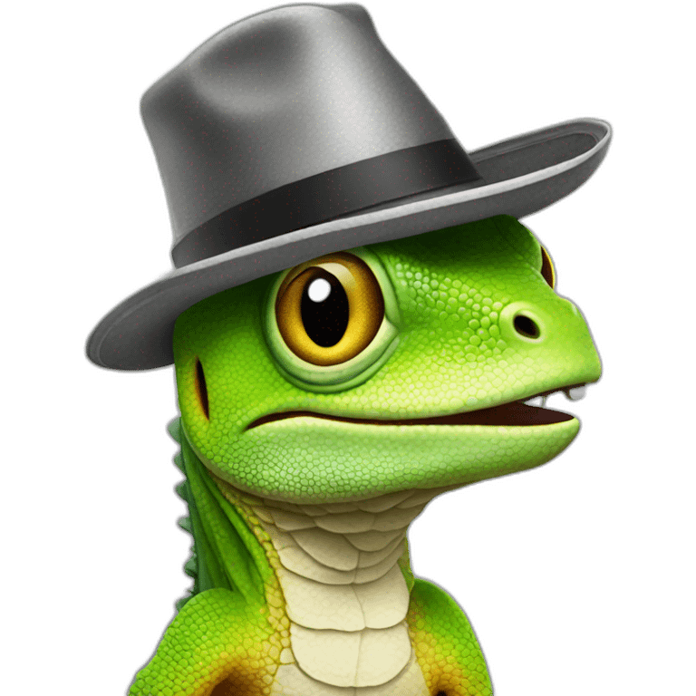 Caméléon avec un chapeau emoji