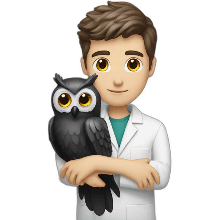 White-Boy-with-black-beard-scientist-hugging-owl emoji