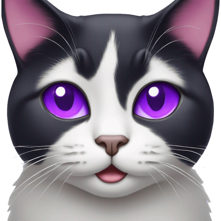 Tuxedo cat face with Purple Heart eyes  emoji