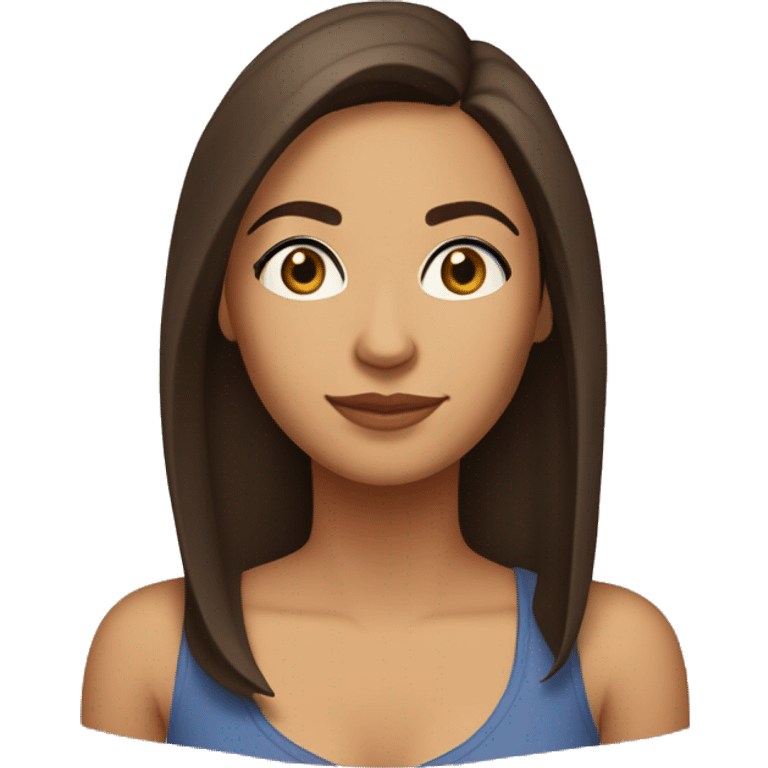 A head and shoulders shot of a 32 year old Latina woman, with straight brown hair,   with brown eyes wearing a t-shirt. emoji