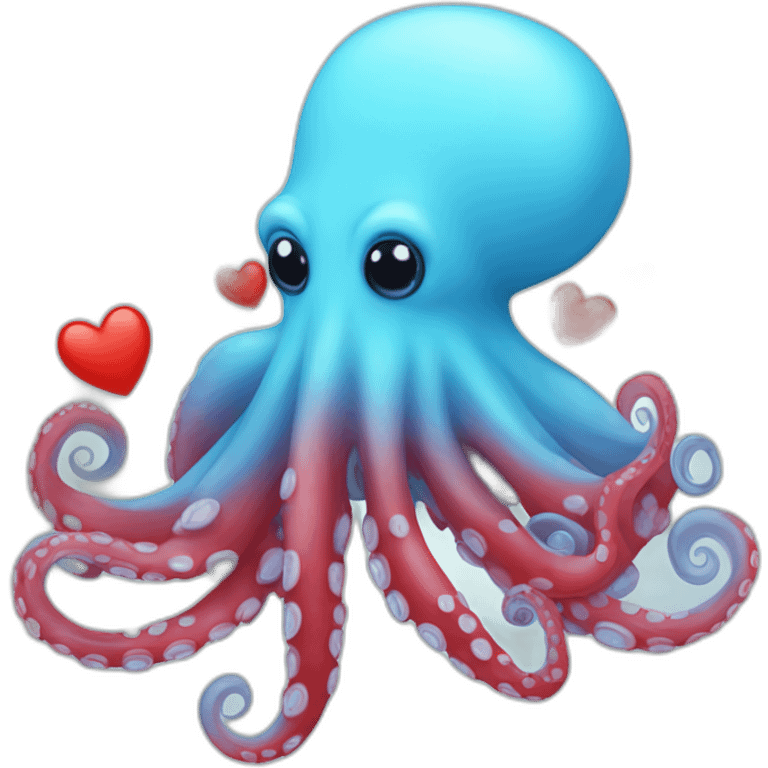 Sky blue Octopus with red hearts emoji