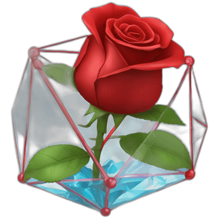 Red Rose in shiny glass octahedron emoji