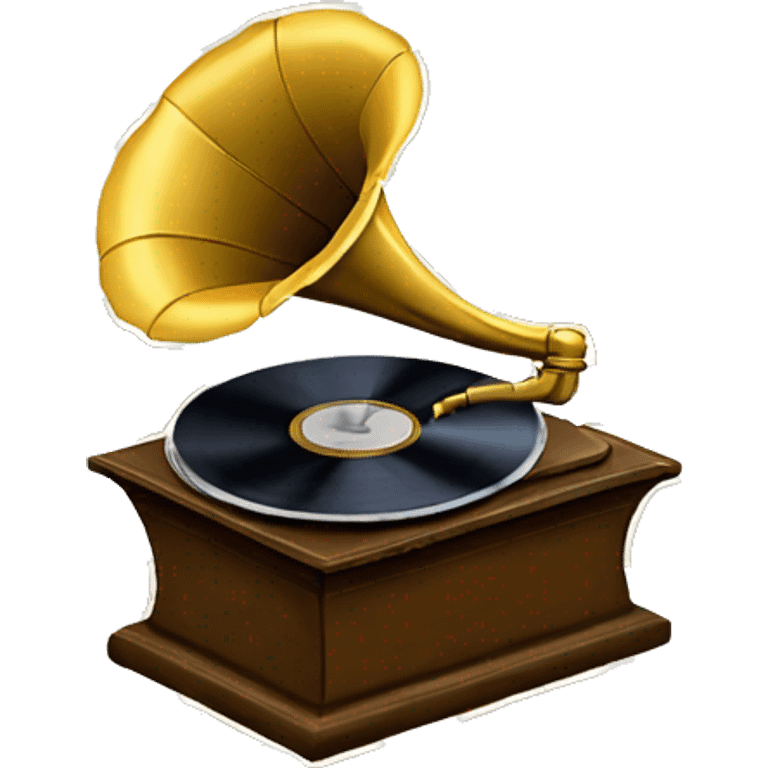 vintage gramophone with stacks of vinyl records behind emoji