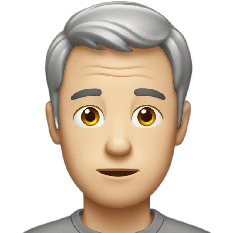 tired white man with very very very short hair in gray sweatshirt is very very very scared emoji