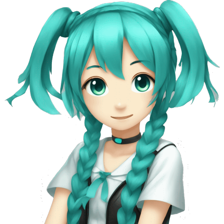 Girl with teal-blue pigtails hatsune miku vocaloid emoji