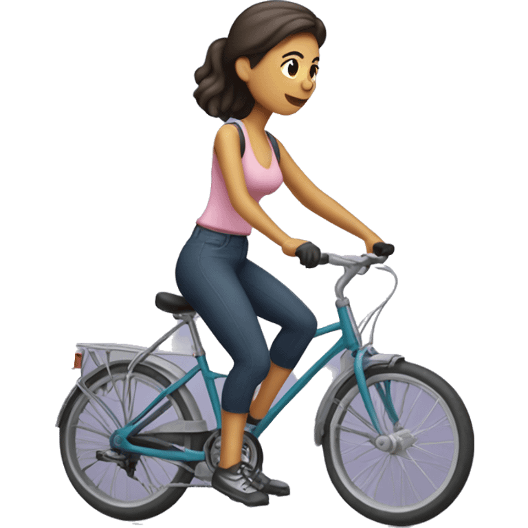 Mujer en bicicleta de doble suspensión uniformada emoji