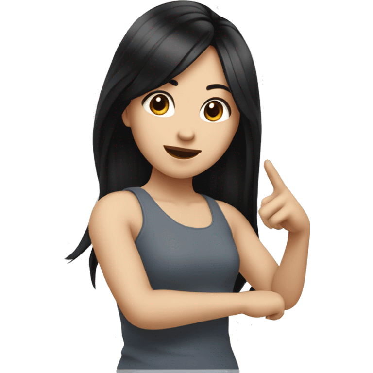 amiling asian girl with white skin twirling black straight hair with her finger  emoji