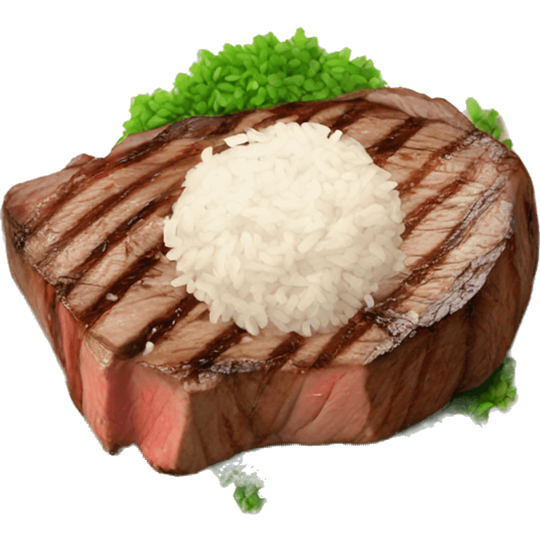 Yummy steak with rice on plate  emoji