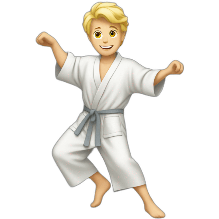 Blond White boy dancing in à grey bathrobe emoji