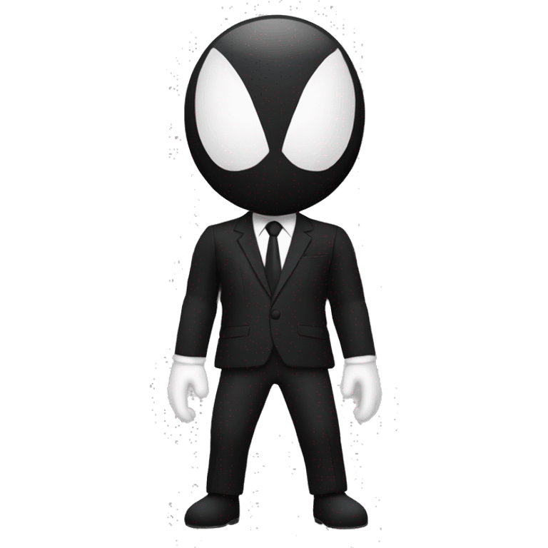 "Create an emoji-style Spider-Man Venom with a round face, large white eyes, and a black suit with a white spider emblem. Keep the design simple and dark, with a minimal background." emoji