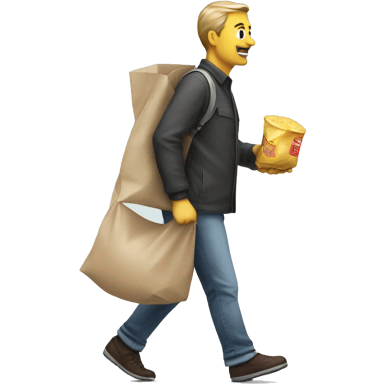 walking man with a food bag emoji