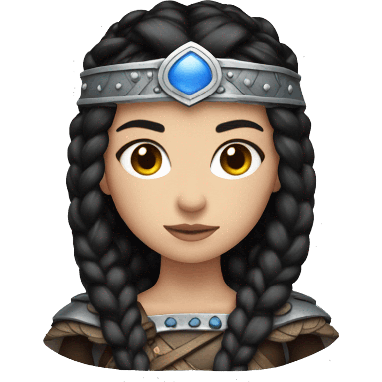 Shield maiden with Black hairbraid and blue eyes emoji