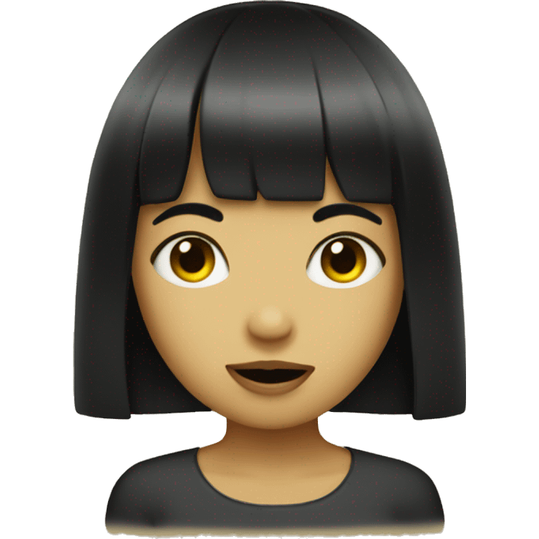 A girl with black bangs eating a lemon emoji