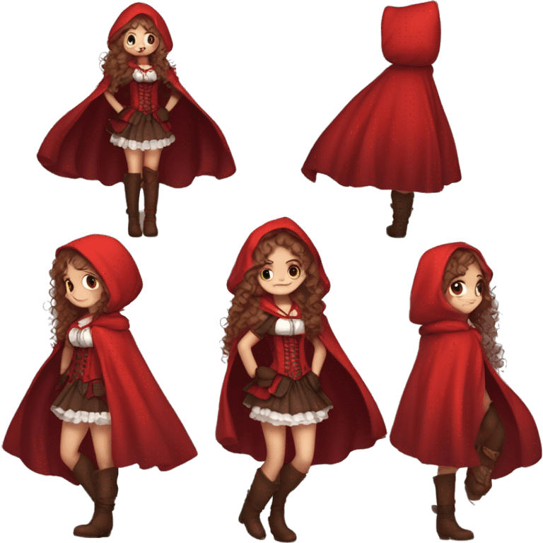 Little Red Riding Hood long curly hair brown corset and dress full body pose non-chibi emoji