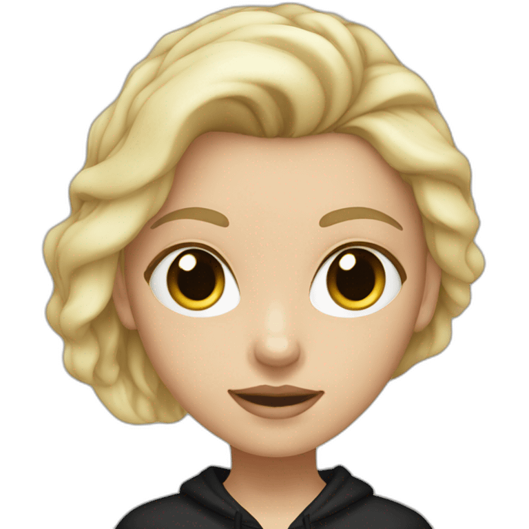 white girl with glass and blonde hair and black hoodie emoji