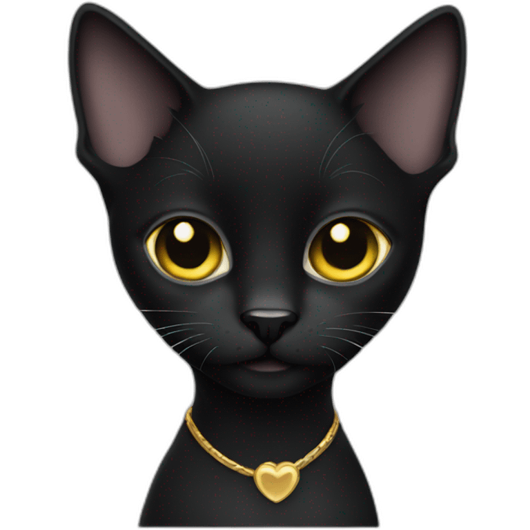 A short haired black cat with gold eyes emoji