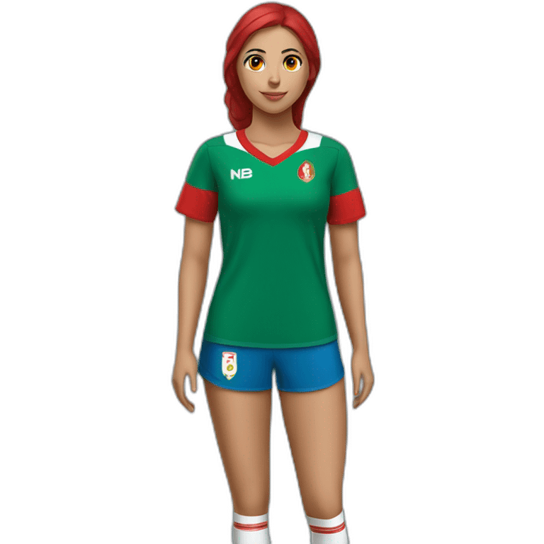 une femme marocaine avec le maillot de foot rouge du maroc emoji