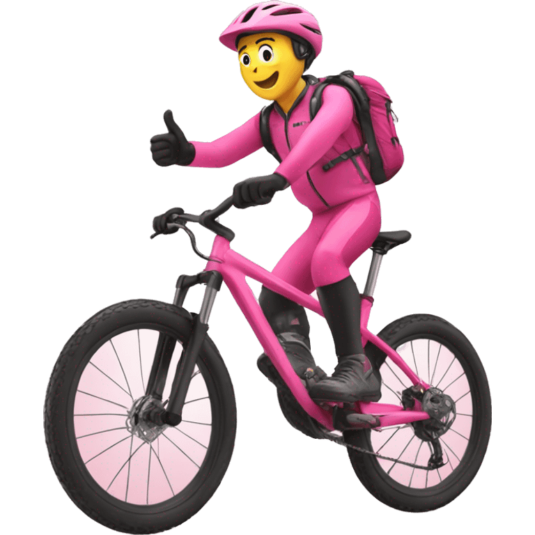 mountain biker on pink bike with thumb up emoji