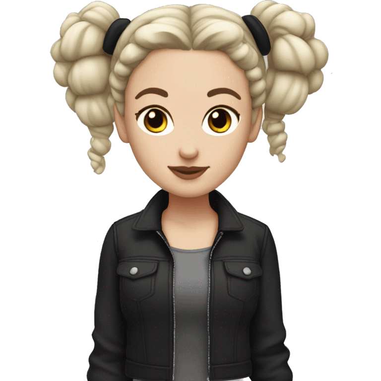 White girl with black tousled space buns emoji