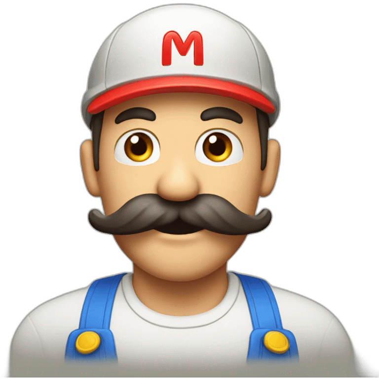 Plumber with mustache and red hat with m on the hat surprised emoji