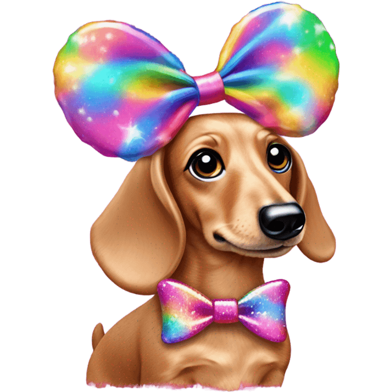 Lisa frank glitter fluffy ￼dachshund with bows on ears emoji