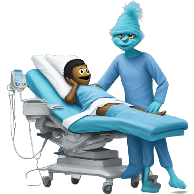 blue grinch getting knee surgery emoji