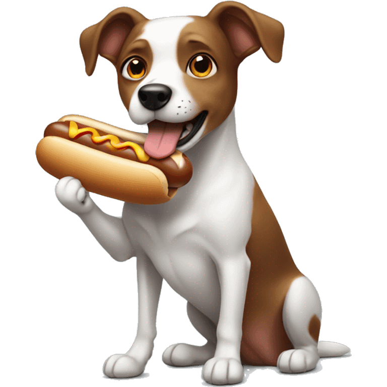 A dog eats hot dog emoji