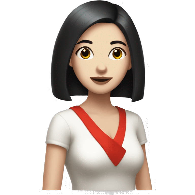 Pale girl with short black hair and two red money pieces  emoji