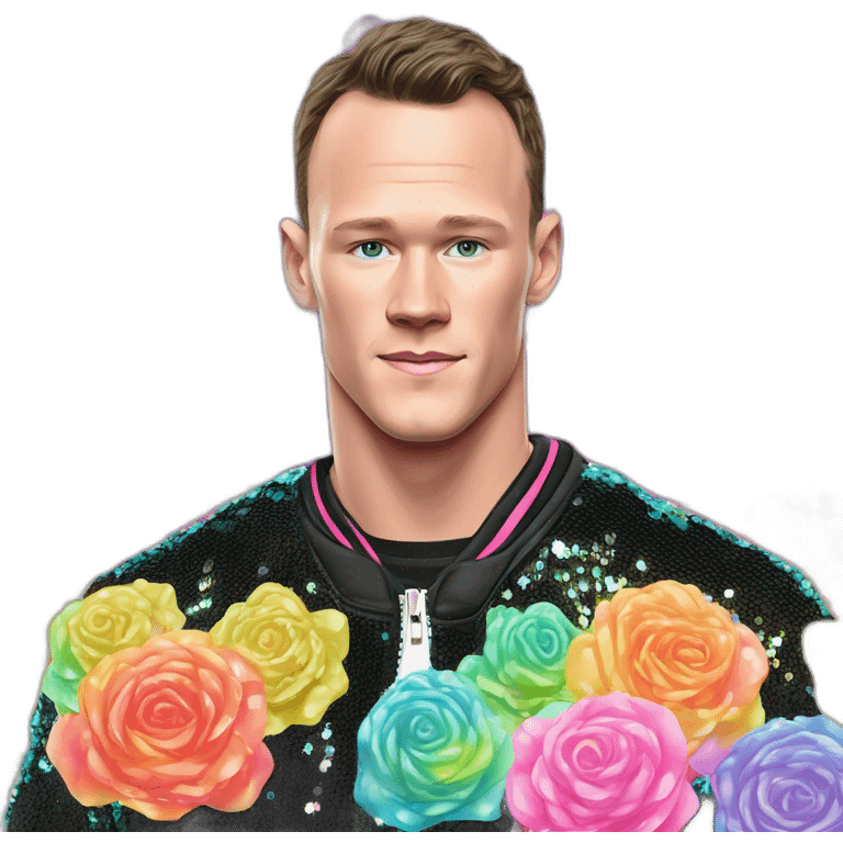 Jonathan Toews inside a rainbow sequin neon crystal with pastel roses emoji