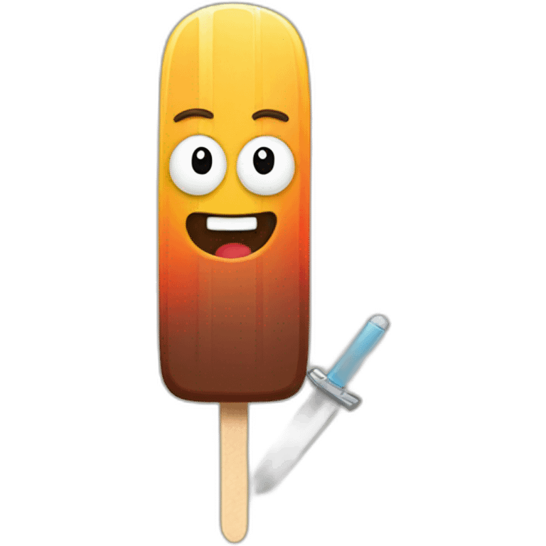 a popsicle with a brown top and with an arm wearing a sword emoji