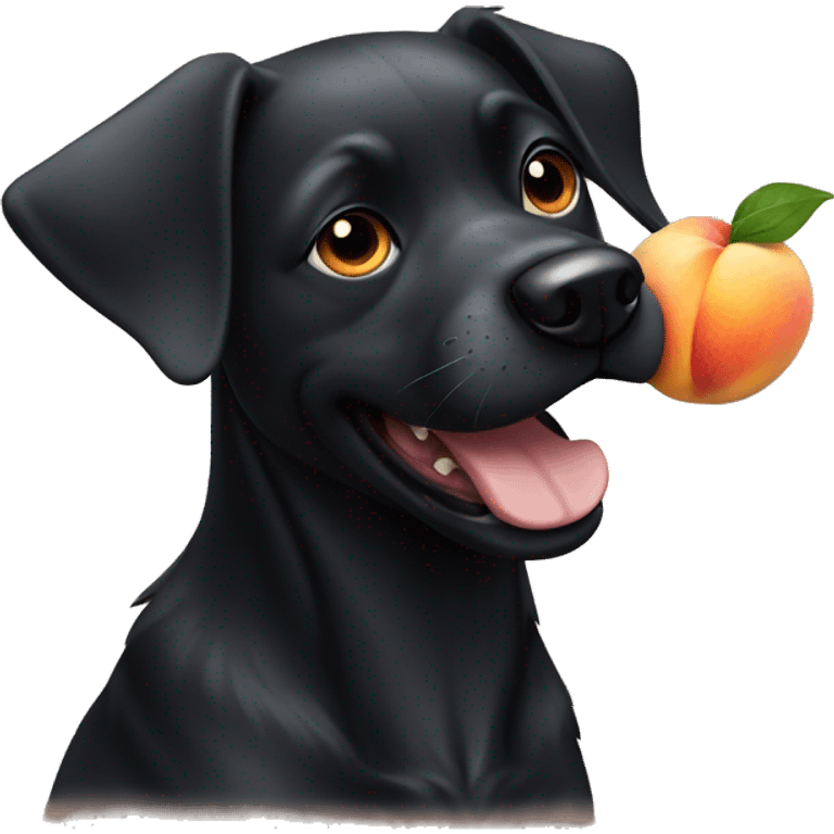 Black dog eating a peach emoji