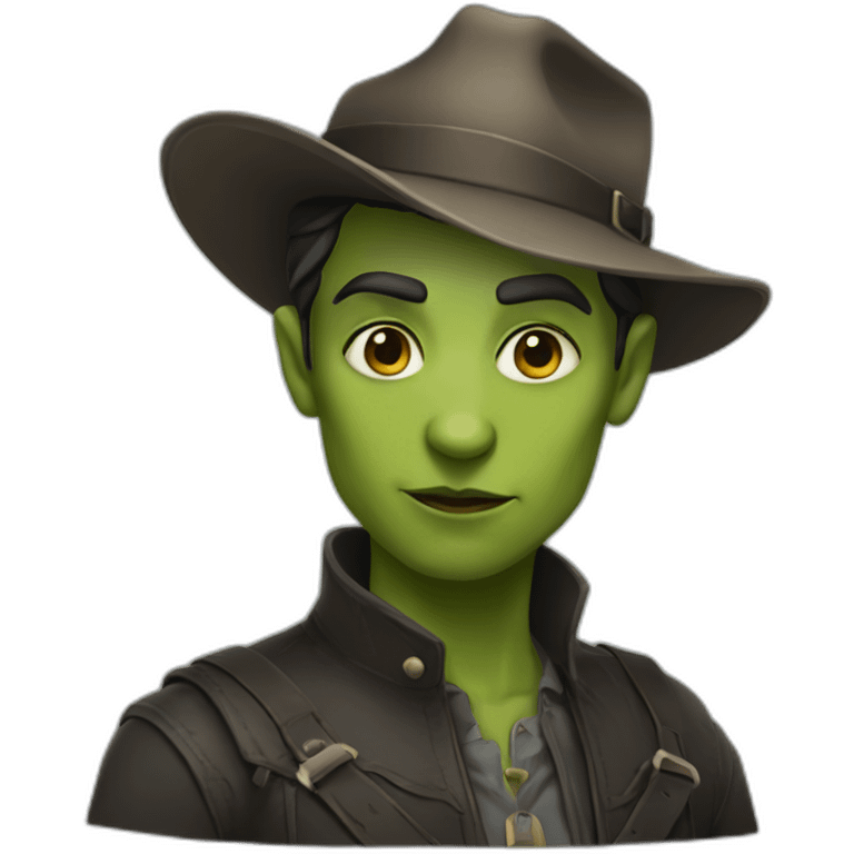 Non-binary half-orc wearing fedora emoji