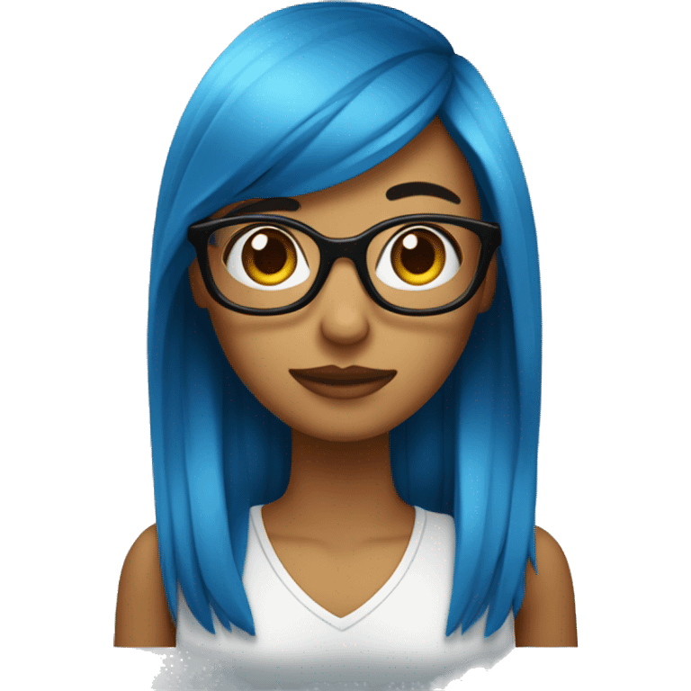 Chica con gafas redondas azules, con el pelo negro y ojos marrones emoji