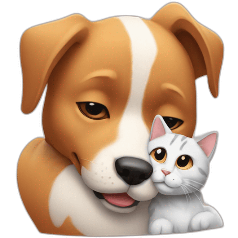 A dog in an embrace with a cat emoji