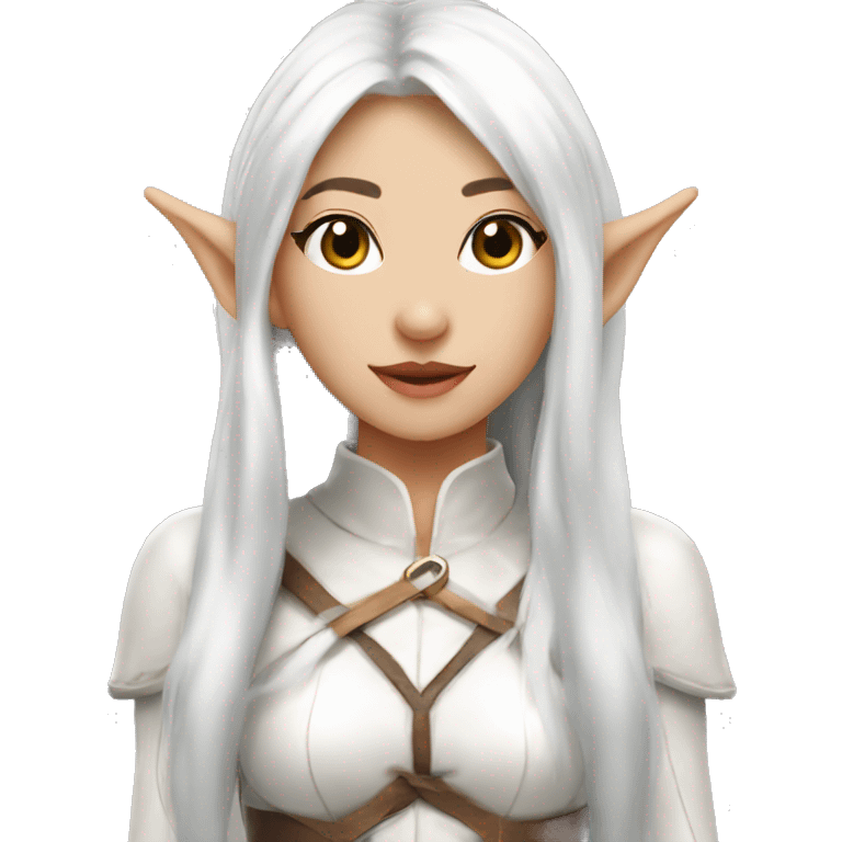 Asian feminine body slim long white hair elf leather costume emoji