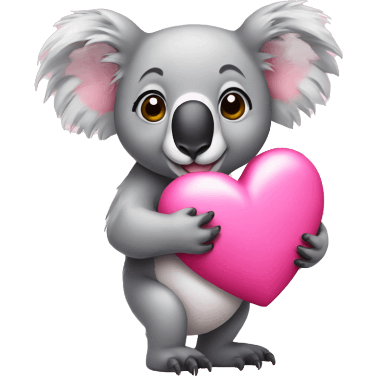 Koala holding a big pink heart emoji