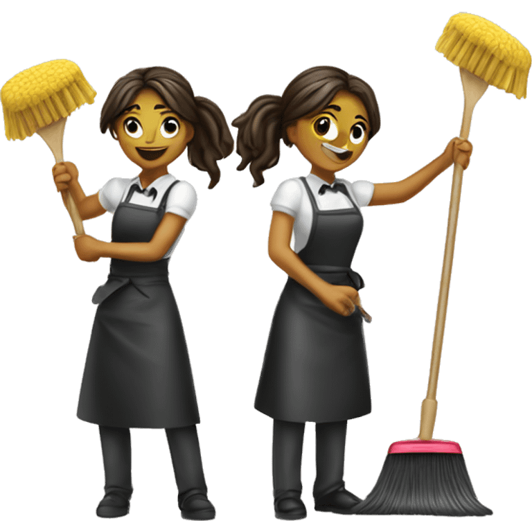 Two waiters girls are mopping the floor emoji