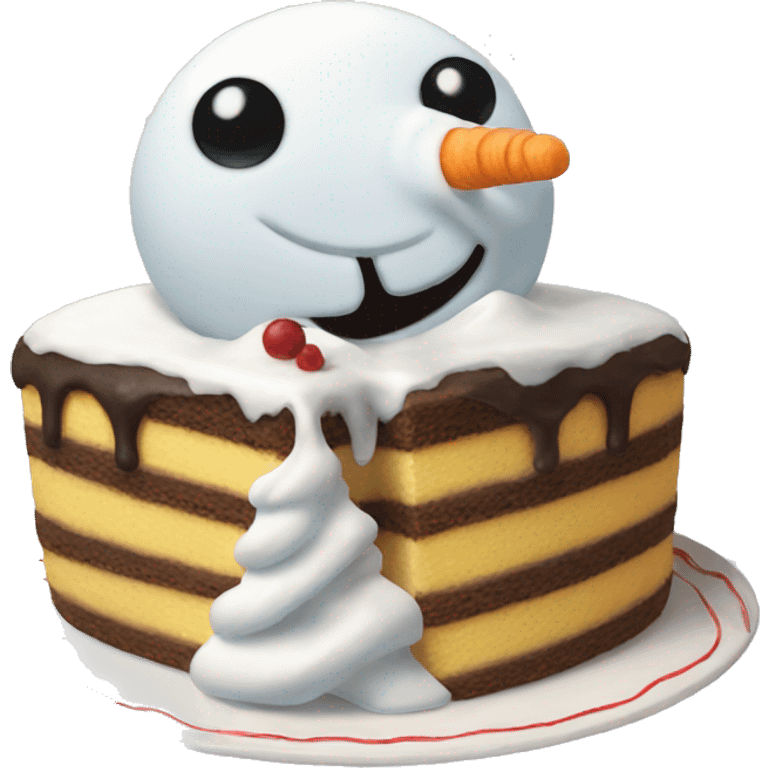 Snowman eating a cake emoji